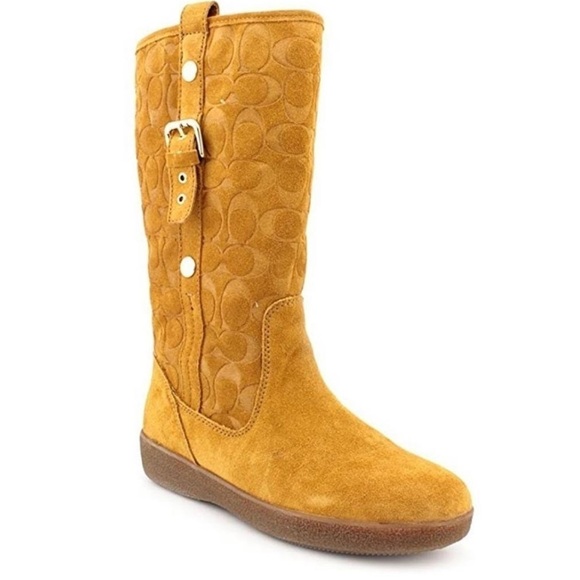 Coach Shoes - Coach Tullip signature monogram genuine suede boots tan size 8.5